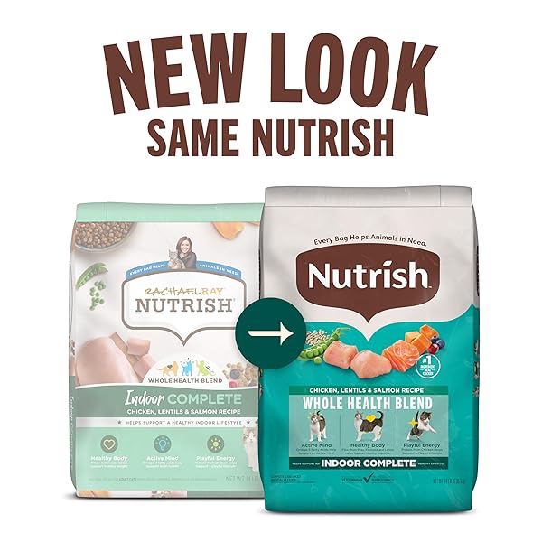 NUTRISH INDOOR COMPLETE DRY CAT FOOD, CHICKEN, LENTILS & SALMON RECIPE (RACHAEL RAY), 3 LB. BAG