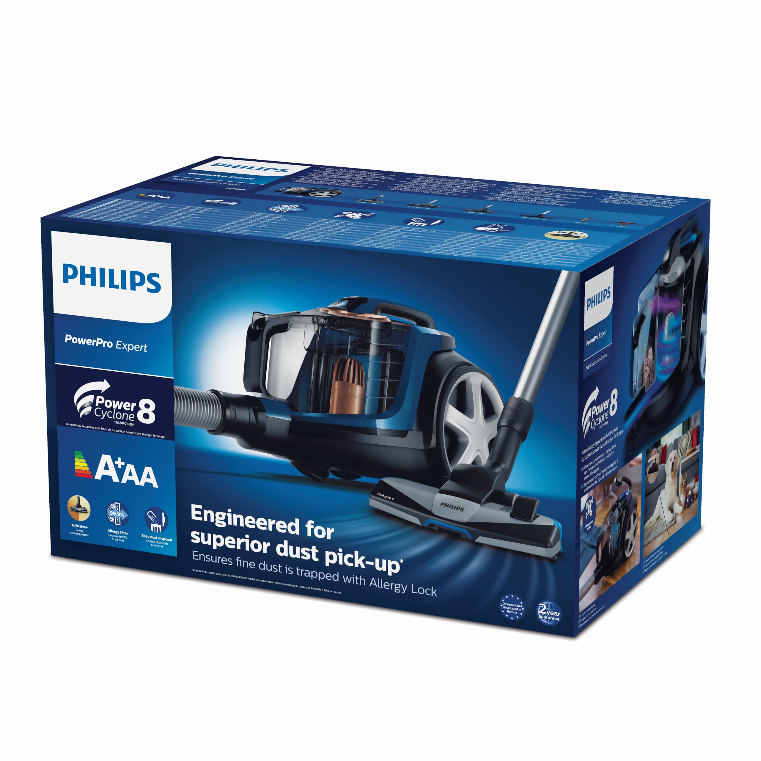 PHILIPS PowerPro Expert Beutelloser Staubsauger – Kompakt, 900-W-Motor, PowerCyclone 8 Technologie für Starke Saugleistung, Multi-Oberflächen-Reinigung, Allergy Lock, Super Turbo Bürste (FC9745/09) 7