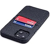 Dockem Wallet Case for iPhone 13 with Built-in Metal Plate for Magnetic Mounting & 2 Credit Card Holder Pockets: Luxe M2, Canvas Style Synthetic Leather (6.1" iPhone 13, Black)