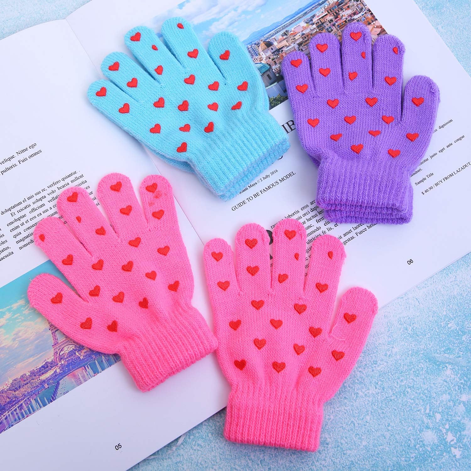 Cooraby 6 Pairs Kids Warm Magic Gloves Winter Stretchy Knit Gloves for Boys Girls: Clothing