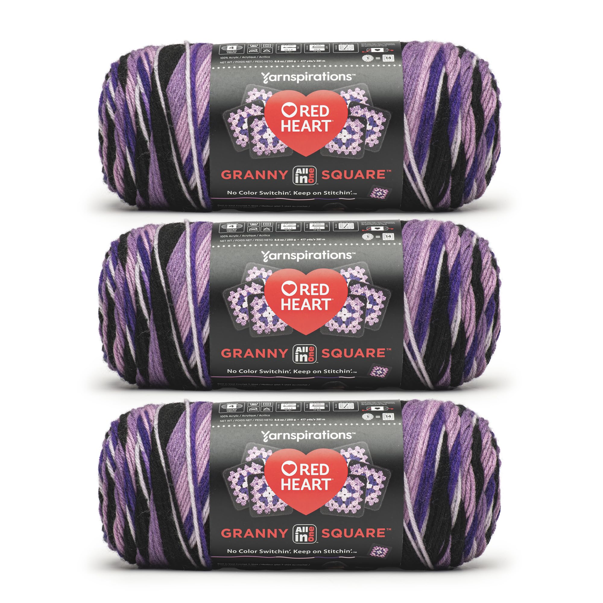 Photo 1 of Red Heart All in One Granny Square Grape Granny 3 Pack of 250g Yarn