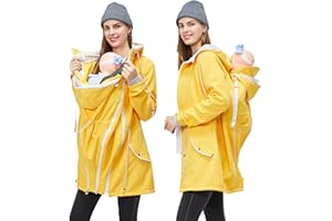 MaisMa 4-in-1 Rain Jacket Waterproof Maternity Carrying Parka for Back or Chest Wear, All-Weather, Softshell Jacket
