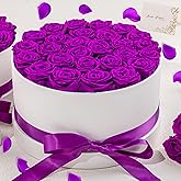 27 Forever Roses in Luxury White Box, Eternal Real Roses Birthday Gifts for Women, Preserved Flowers for Delivery Prime, Anniversary, Valentine's Day, Mothers Day for Mom (Purple)