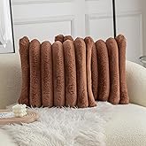 Neelvin Brown Faux Fur Cozy Soft Stripe Decorative Throw Pillow Covers 20x20 inch Set of 2,Velvet Pillowcase Cushion Case for Sofa Couch