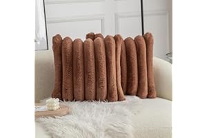 Neelvin Brown Faux Fur Cozy Soft Stripe Decorative Throw Pillow Covers 16x16 inch Set of 2,Velvet Pillowcase Cushion Case for
