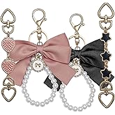 Nalefow 4Pcs Purse Extender Chain & Bow Keychain Kit, 2 Extender Chains & 2 Bow Charms,Handbag Strap Extenders Purse Charms