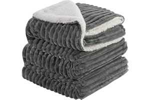 INFIIXSO Sherpa Fleece Queen Size Blanket - Striped Flannel Fleece Queen Size Throw Blanket for Bed All Season Use, Grey, 90x90 inches