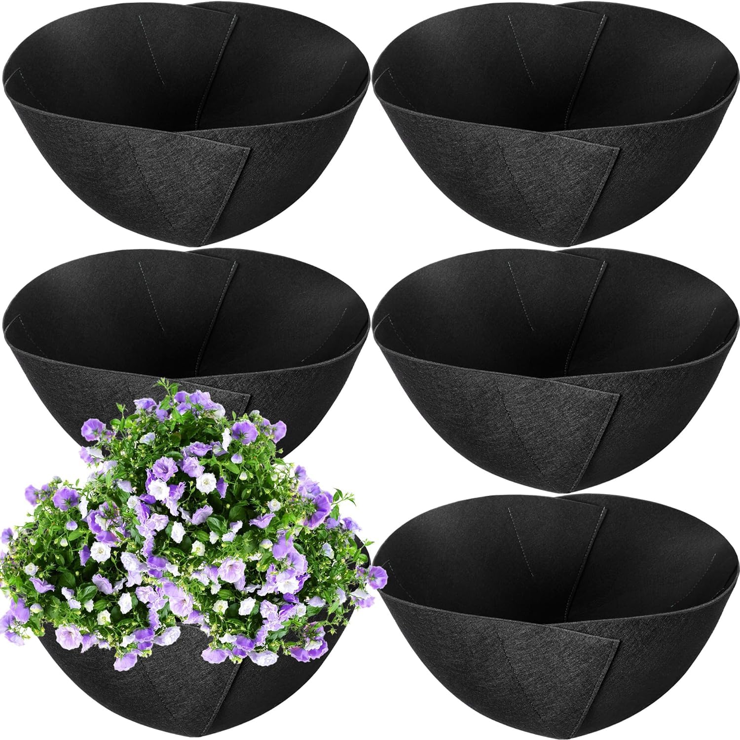 GIONAR 6PCS Fabric Planter Basket Liner - 16inch/40CM Felt Flower Pot Liners-Hanging Plant Basket Fiber Insert for Garden Wall Hanging Planter Flower Vegetables(Round)