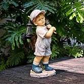 Floryden Solar Boy Statue, Boy Garden Statues with Solar Lantern for Garden, Patio, Lawn, Yard, Housewarming, Hand-Painted Sculpted Figure, 17.5&rdquo;H