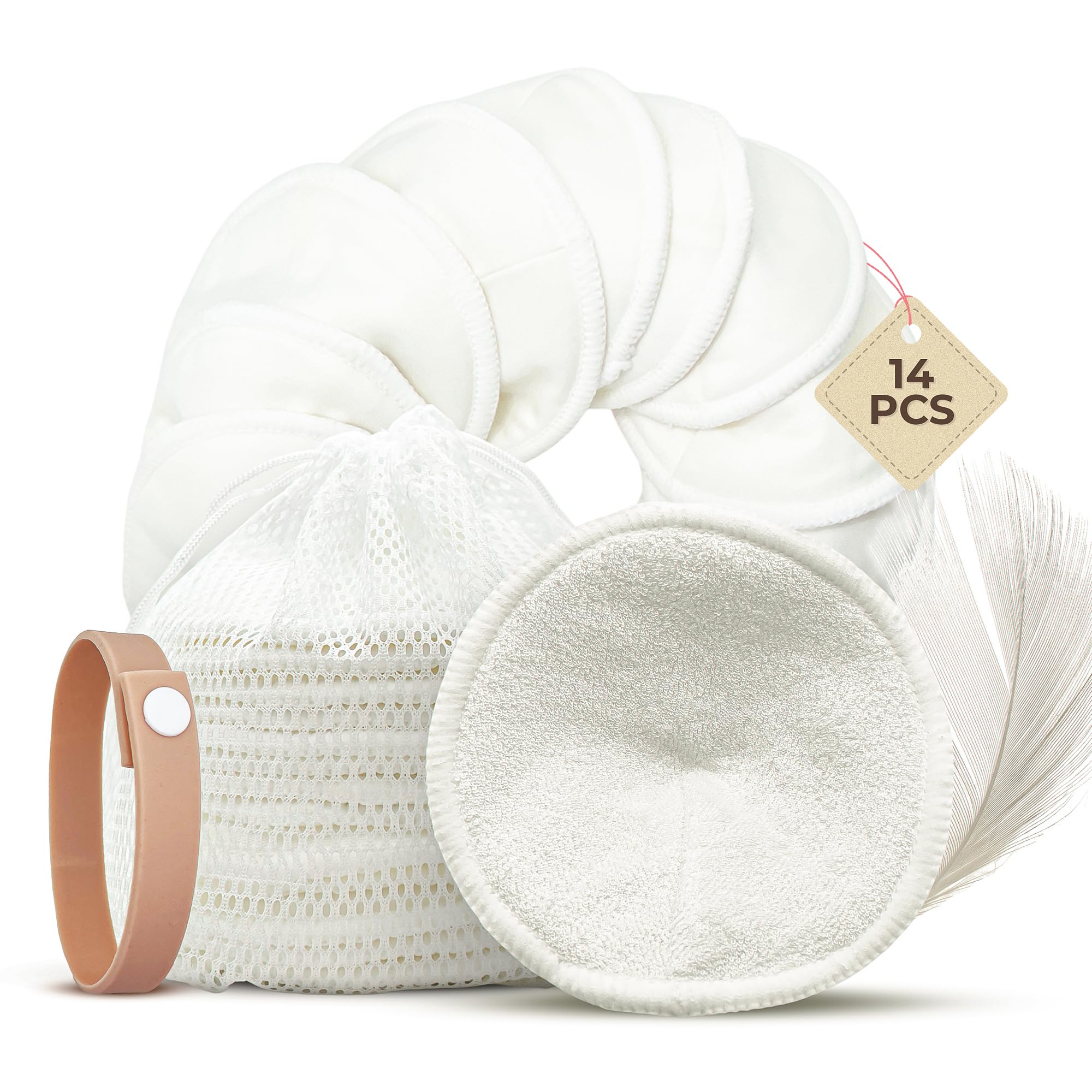 Comfort Shells® Set of 14 Washable Bamboo Fibre Breastfeeding Pads + Washing Bag + Support Strap | Protects & Absorbs Milk Loss | Antibacterial & Hypoallergenic