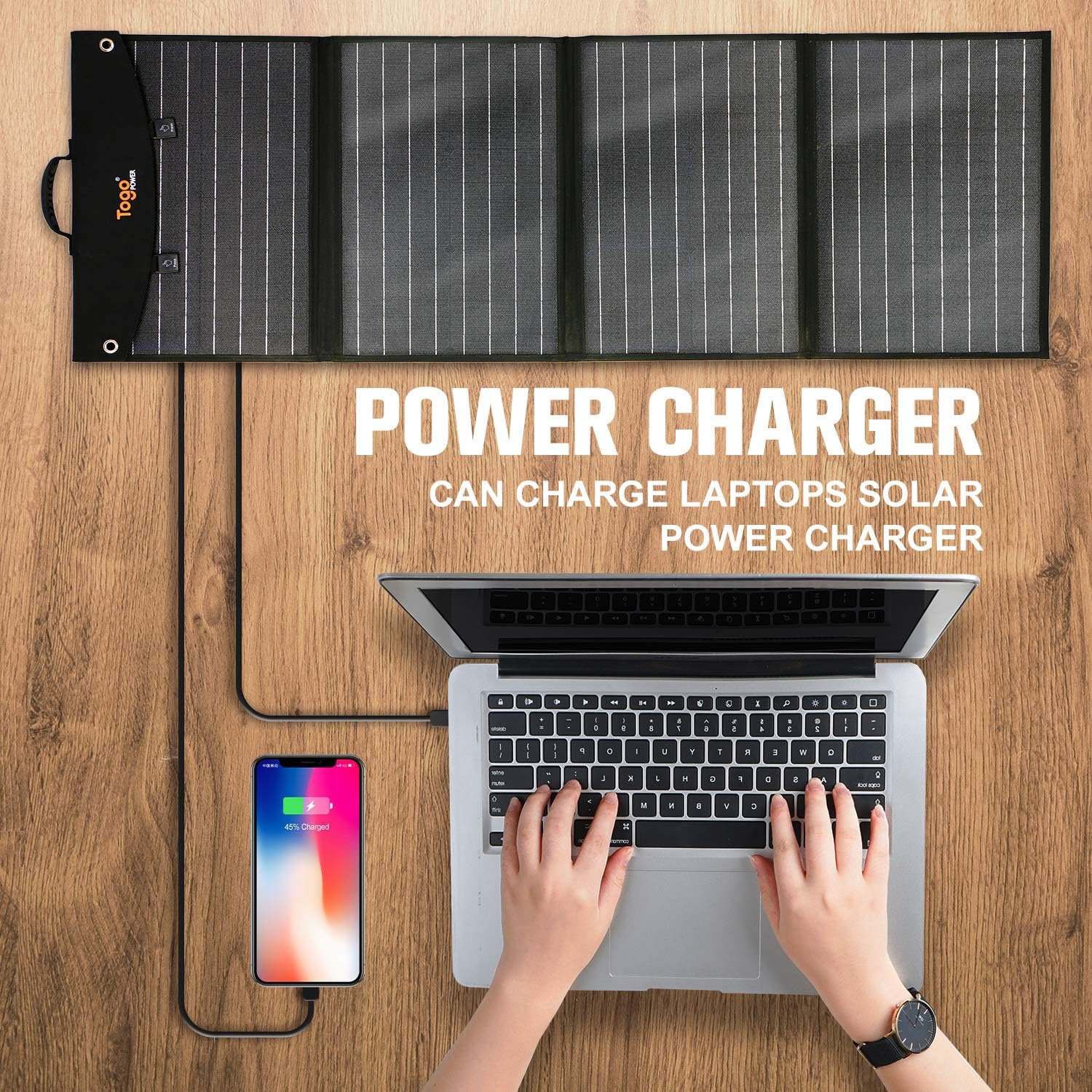 TogoPower 120W Portable Foldable Solar Panel Charger for Baldr/Jackery/GoalZero/Paxcess Power Station Generator with Dual USB Ports & 18V DC Output for RV Boat Laptop Tablet iPhone iPad Camera Lamp : Garden & Outdoor
