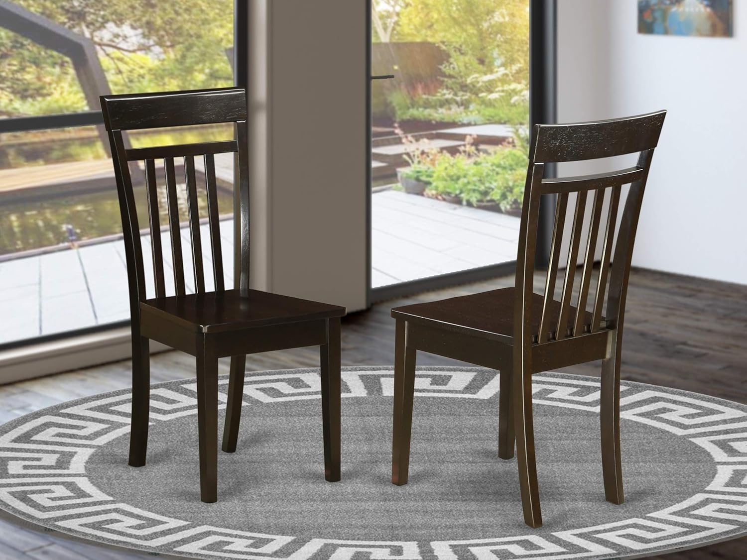 East West Furniture Capri kitchen dining chairs - Wooden Seat and Cappuccino Finish Solid Wood Frame dining room chair set of 2