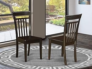 East West Furniture Capri kitchen dining chairs - Wooden Seat and Cappuccino Finish Solid Wood Frame dining room chair set of 2