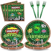 96Pcs Turtle 5th Party Supplies Super Theme Hero Turtle Paper Plates and Napkins Cartoon Green Comics 5th Birthday Tableware Decorations for Kids Boys Ninja Themed Tortoise 5 Year Old Party Favor