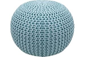The Home Talk Ottoman Floor Poufs for Living Room Hand Knitted Foot Rest Comfortable Pouffe 100% Cotton Braid Cord Bean Bag for Armchair, Bedroom, Décor, 18"x18"x14", Turquoise