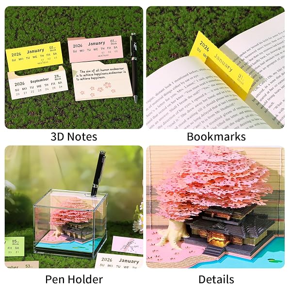 2026 TIME PIECE CALENDAR 3D CASTLE DESK CALENDAR MEMO PAD PAPER TEAR AWAY CARVING ART NOTEPAD GIFT FOR VALENTINE’S DAY GIFT HOUSEWARMING OFFICE DESKTOP DECORATION (WITH CALENDAR & LIGHT)