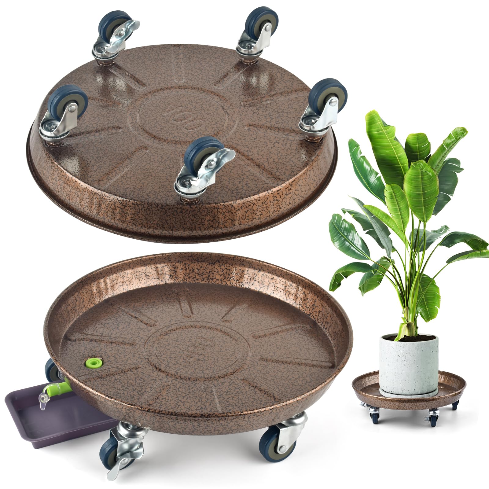 Photo 1 of PACETAP 2Pack 14'' Large Plant Stand with Lockable Wheels, Heavy-Duty Plant Caddy with Casters for Indoor and Outdoor, Round Rolling Garden Pot Mover to Carry Potted Flower Pot