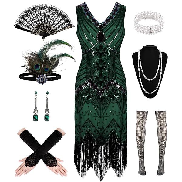 Disfraz Años 20 Para Mujer – Set De 6 Accesorios (bufanda, Guantes, Diadema, Pulsera, Collar Y Prenda) Ideal Para Fiestas Vintage, Halloween Y Eventos Temáticos
