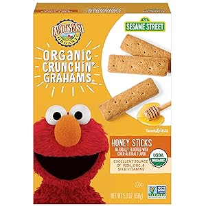 Earth's Best Organic Sesame Street Toddler Crunchin' Grahams, Honey Sticks, 5.3 Oz Box (Pack of 6)