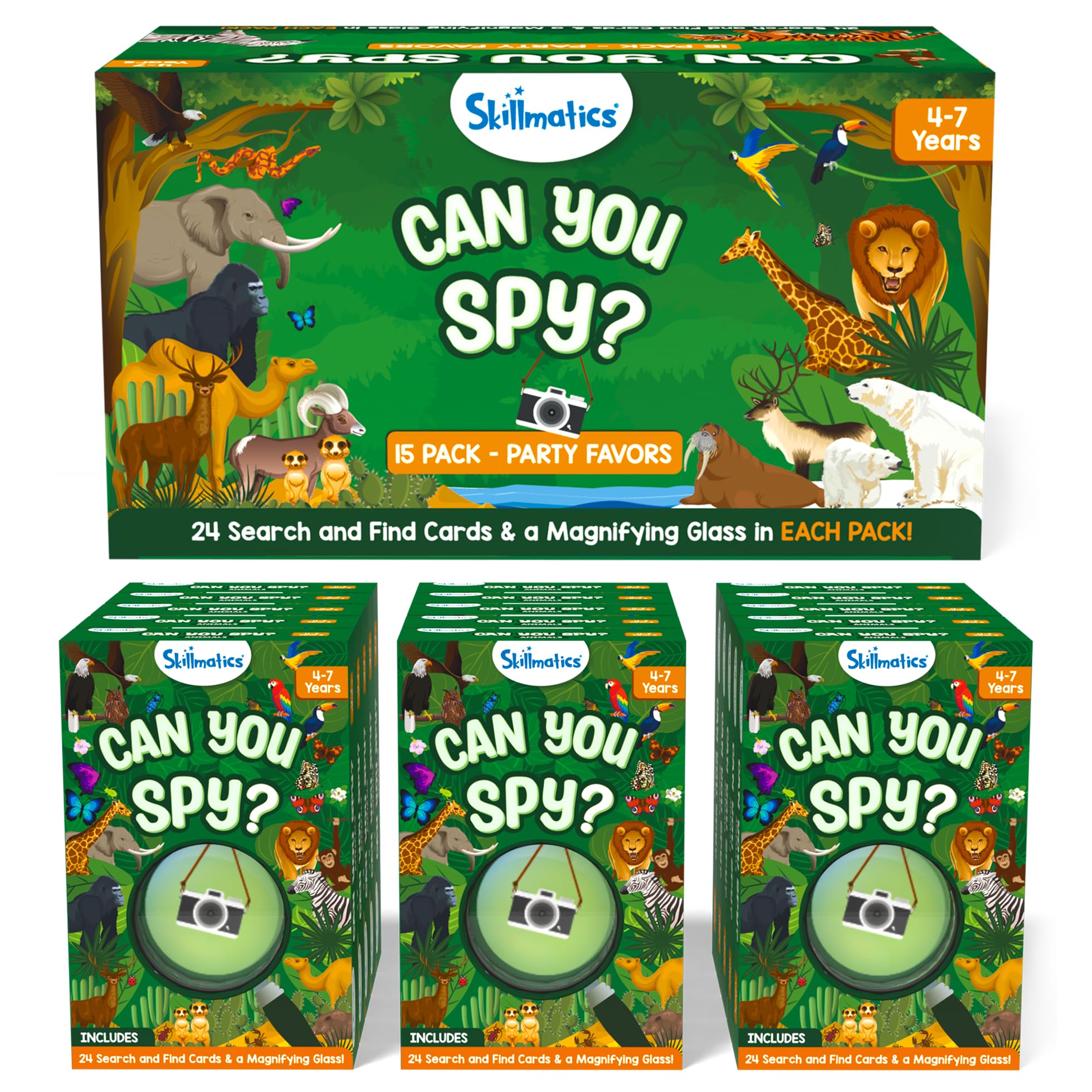 Skillmatics Party Favours (Pack of 15) - Can You Spy Animals Card Set, Search & Find Game for Kids, Goodie Bag Toy & Educational Gift for Girls & Boys Ages 4, 5, 6, 7