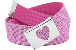 Build A Belt Girl's 1.25" Wide Heart Silver Flip Top Belt Buckle with Canvas Web Belt