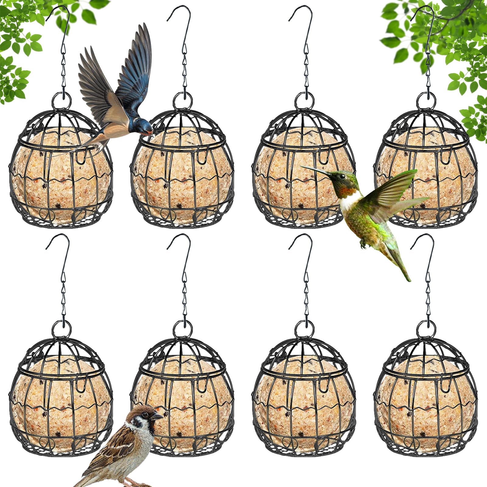 BigKing 8PCS Chisel Ball Holder Bird Feeder, Sheepshead Stand Bird Feeder, Hanging Fat Ball Holder, Feeder for Garden Outdoor Wild Bird Sparrows Robins (Black)