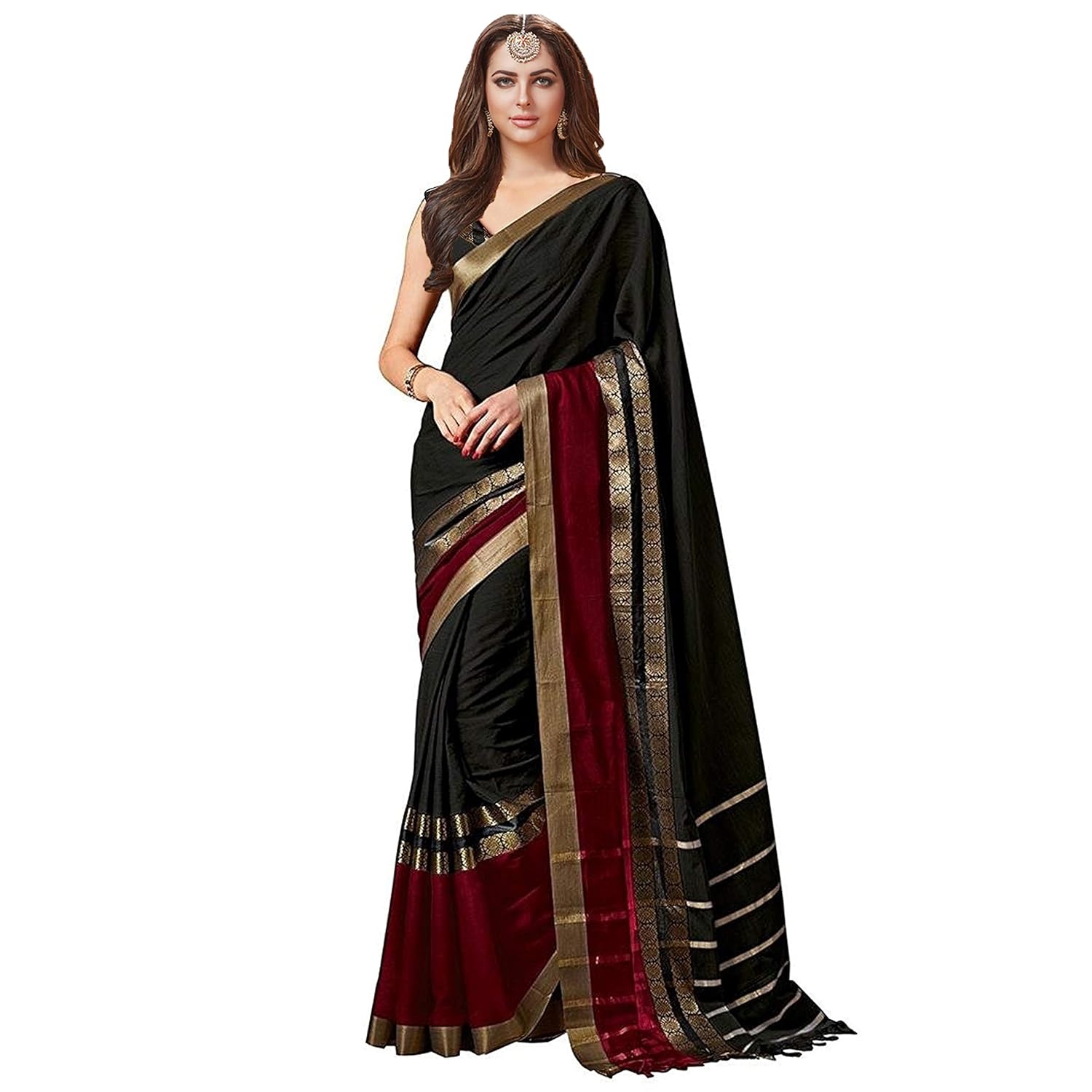 indira designer women's multi-color cotton silk saree with blouse