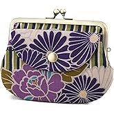 Vintage Floral Kiss Lock Coin Change Wallet Purses (Retro Flower - Purple) / Made in Japan Pouch for Women …
