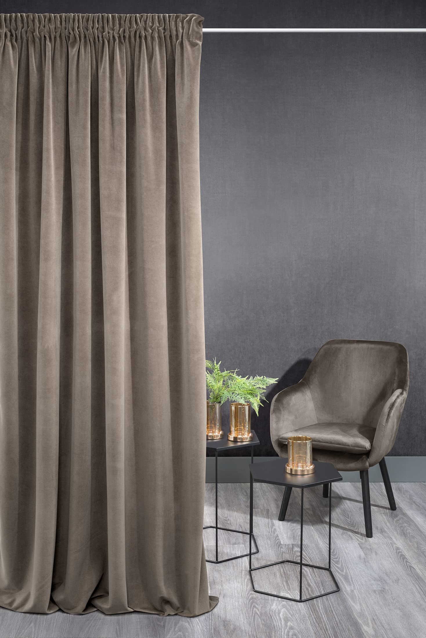 Eurofirany KRISTI Velvet Curtain with Rufflette Tape - 1 pc. Thermal Curtain, Blackout Curtain for Bedroom Living Room Dining Room, Density 330g/mยฒ, W55 x L106, Dark Brown โ image 1