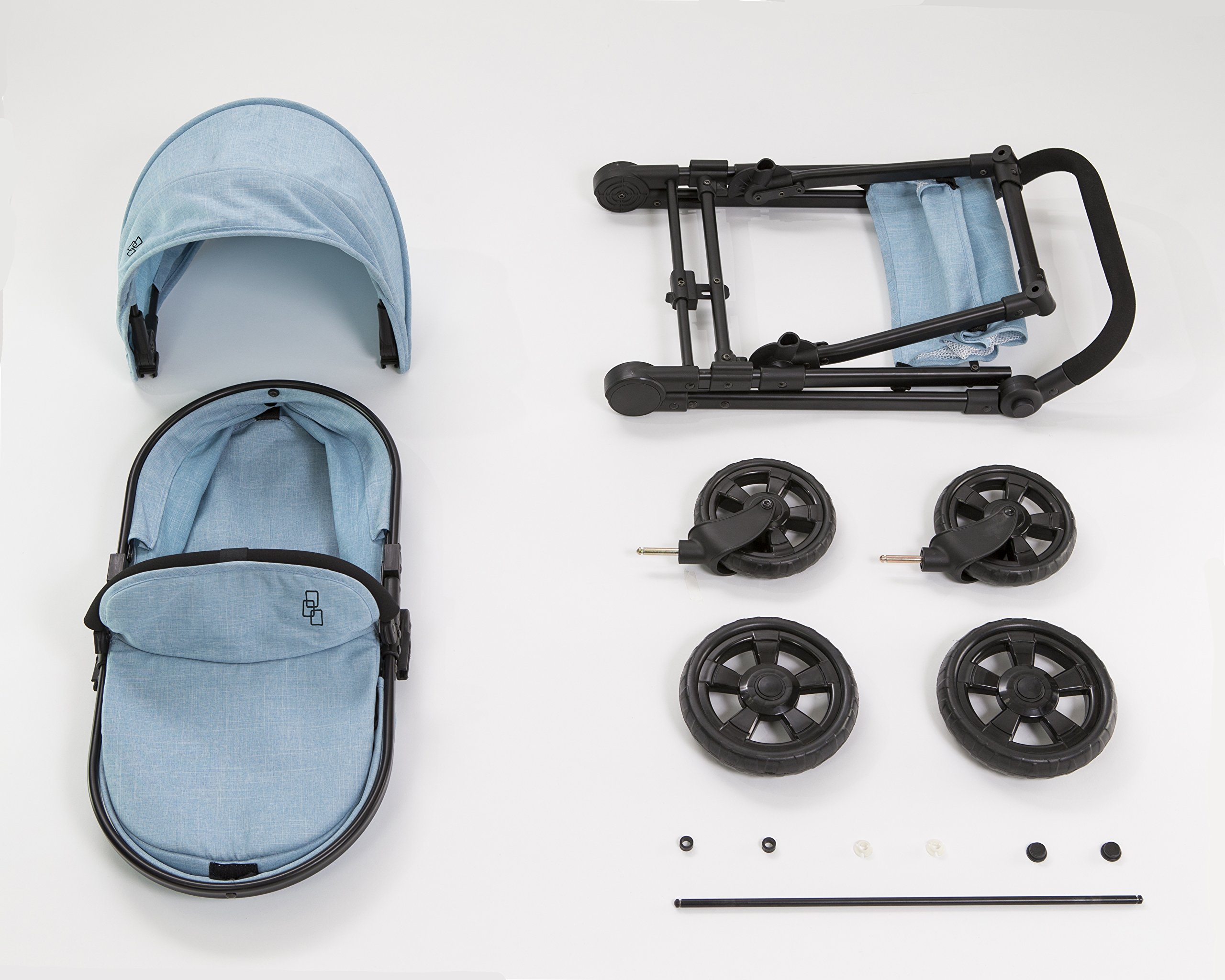 TRIOKID 2 in 1 Deluxe Baby Doll Stroller Sportline X1 Blueberry Blue