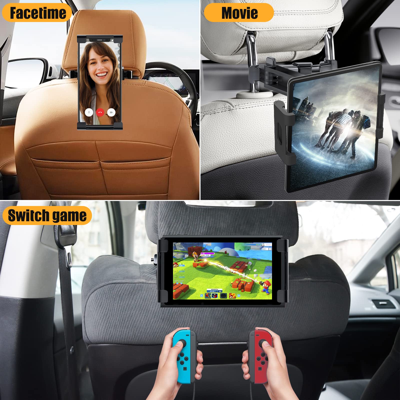 najiaxiaowu Tablet Holder for Car,ipad Headrest Mount for 5.5-18.4 Inch ipad/Phones Car Tablet Holder with 360°Rotating Adjustable Trip Essentials,Black