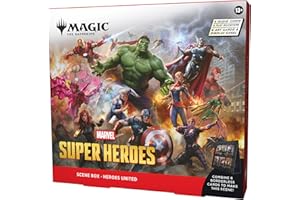 Magic: The Gathering | Marvel Super Heroes Scene Box - Heroes United | 6 Foil Borderless Scene Cards, 6 Art Cards, 3 Play Boo