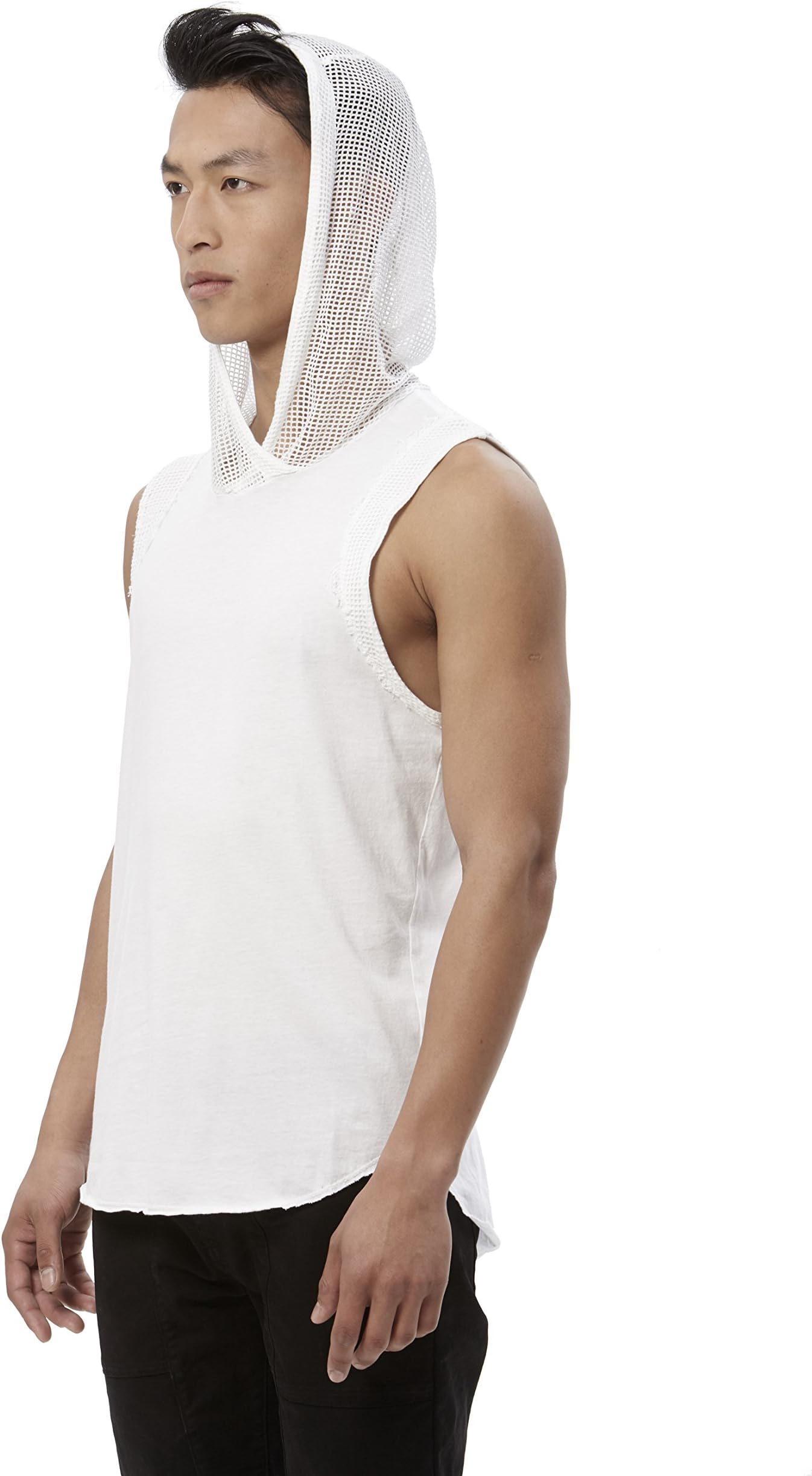 UNCOMMON THRDS Mens Tank with Mesh Hood & Scooped Hem