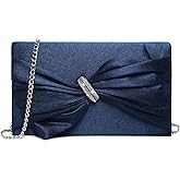Dasein Women Elegant Satin Bow Flap Evening Bag Rhinestone Clutch Purse Handbag Formal/Wedding/Prom/Party