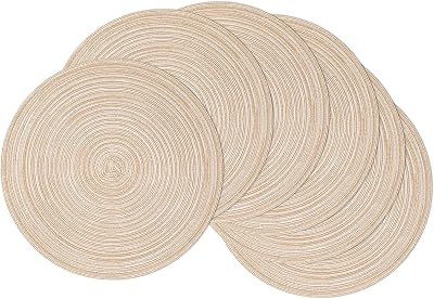 SHACOS Round Placemats Set of 6 38cm Beiges Braided Woven Heat Resistant