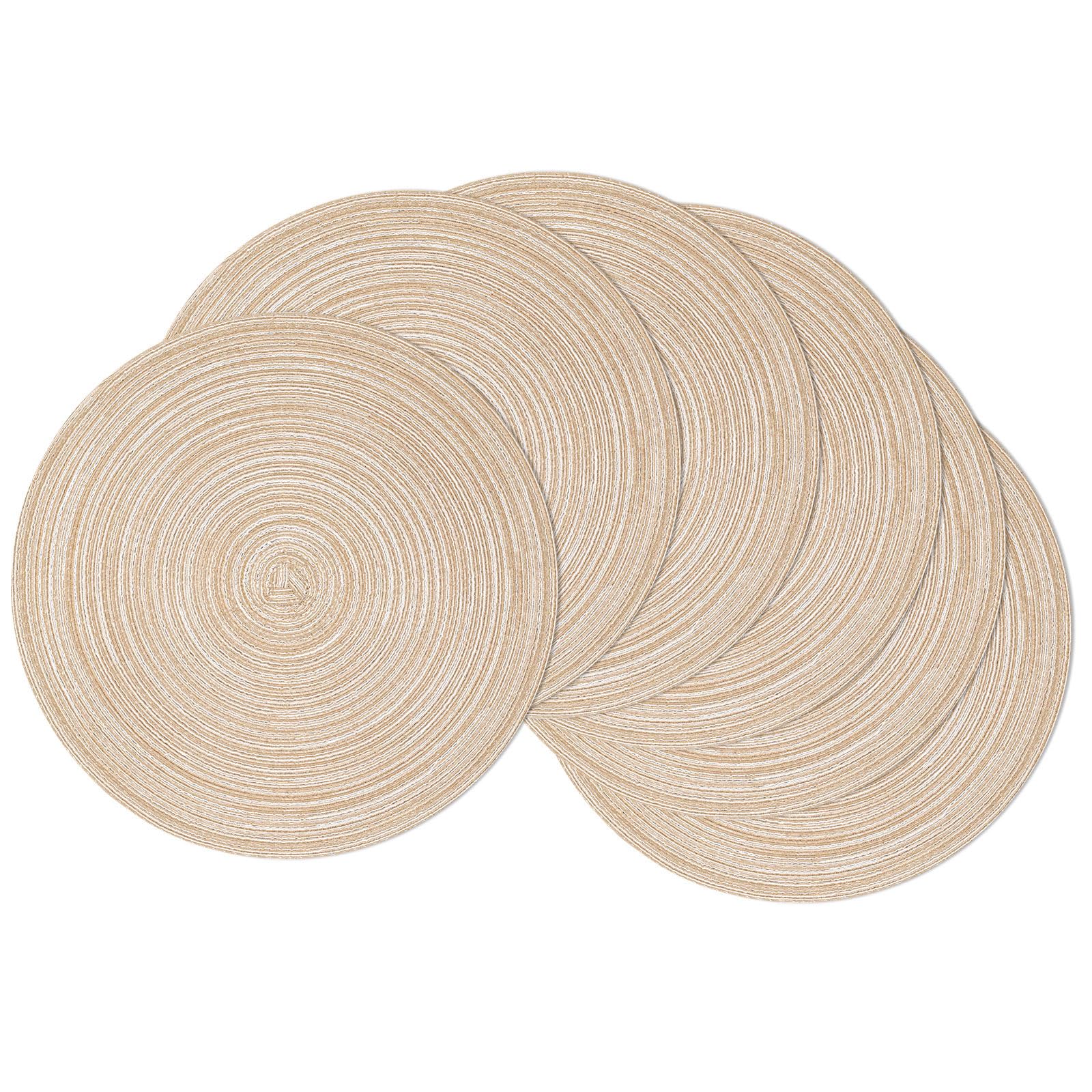 SHACOS 38cm Round Placemats Set of 6 Braided Woven Place Mats Washbale Table Placemat Round Heat Resistant Table Mats for Kitchen Dining Home Restaurant, Beige