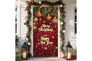 NYZE Christmas Door Cover Banner, Xmas Hanging Banner Holiday Backdrop Merry Christmas Santa Background for Home Holiday Decor 35.4 x 70.8 In(Xmas New Year)