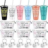 6sets/18pcs Best Friend Gift Set for Women, Galentines Day Ideas, BFF Birthday Weekend Favor Supplies, Bestie Present Bundle Includes 24oz Tumbler, Keychain and Canvas Makeup Bag(Bright Colors)