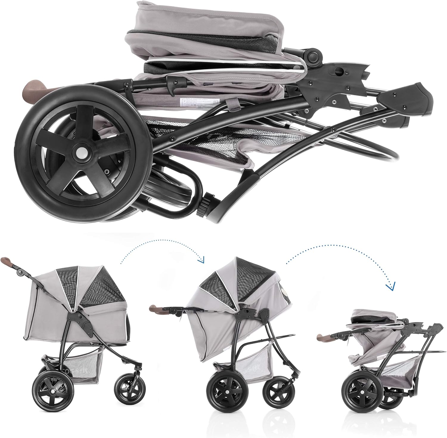 Hauck TOGfit Pet Roadster - Luxury Pet Stroller for Puppy, Senior Dog or Cat | Easy Foldable Three Wheels Travel Pet Jogger max. Loading 70 lb, Mattress Included - Gray : Pet Supplies