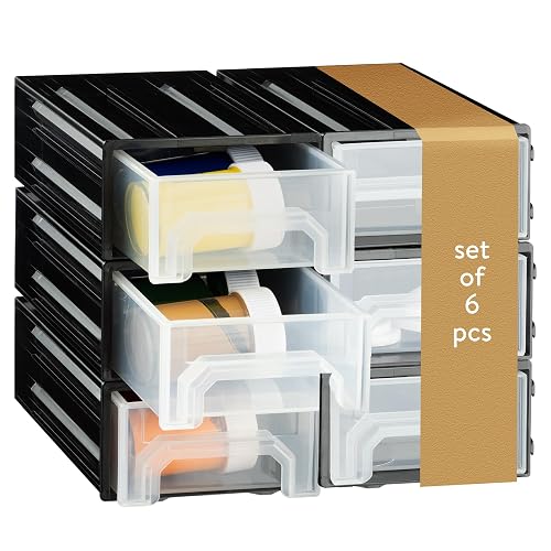 Navaris Small Parts Organizer – 8 Large Interlocking Drawers For Screws, Nuts, Crafts & Workshop Storage (Black)