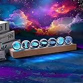 Aoyosic 7 Pcs Planet Crystal Ball Night Light Lamp with LED Wooden Base, 3D Galaxy Moon Saturn Crystal Ball Nightlight for Meditation Positive Energy Decoration for Home for Birthday Christmas Gifts
