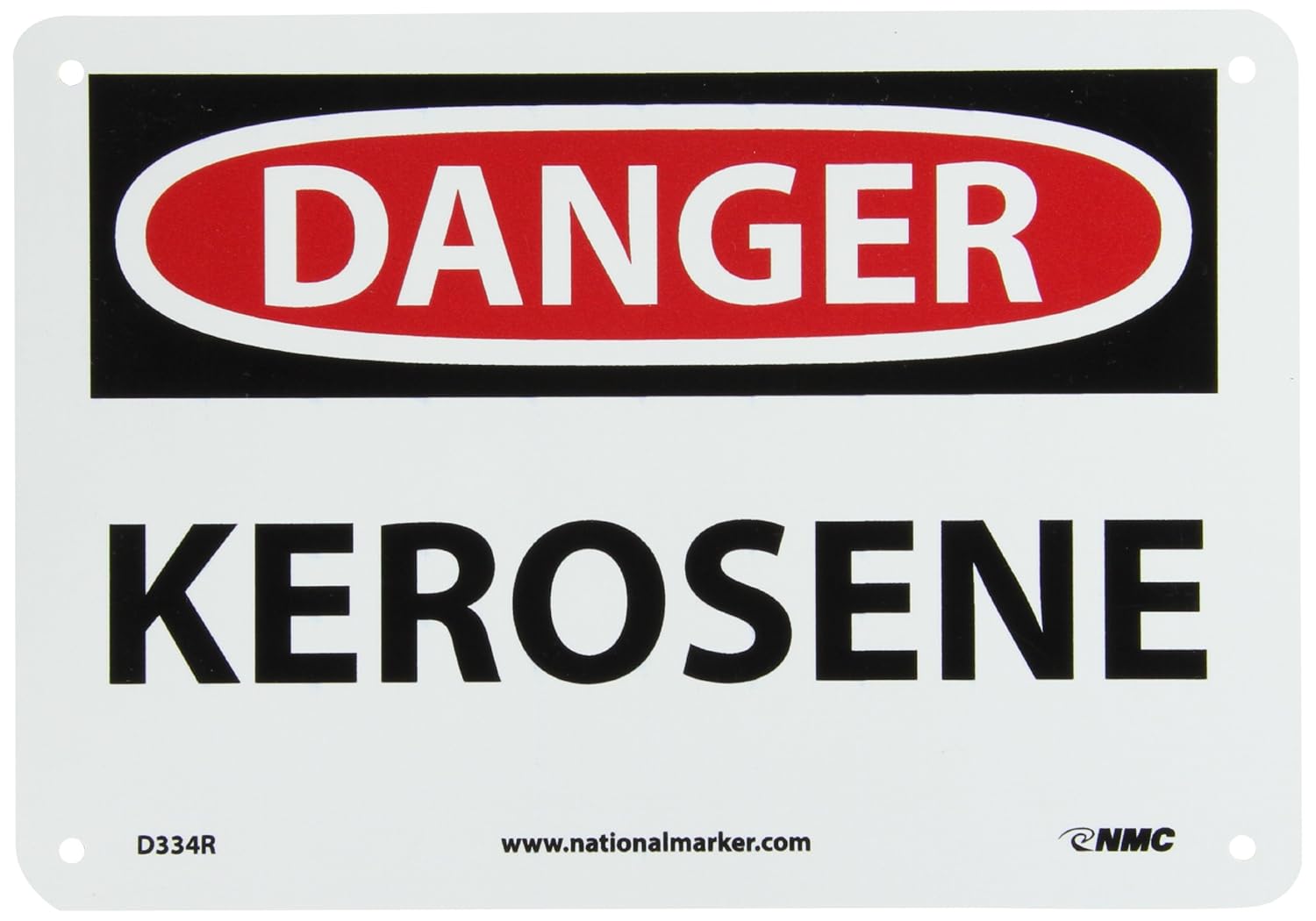 NMC D334R OSHA Sign, Legend "DANGER KEROSENE", 10" Length x 7" Height