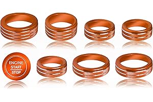 SENSHINE for Ford F150 Accessories 2021-2024 2025/Super Duty F250 F350 F450 2023-2025 Knob Covers, AC, Volume, 4WD Drive Mode, Headlight, Pro Trailer, Push Start Stop Button Cover Outer Ring 9Pcs (Orange)