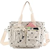 PainZieteg Strawberry Tote Bag Bow Bag With Multi Pocket Women Girls Crossbody Corduroy Handbags Purse Work Travel