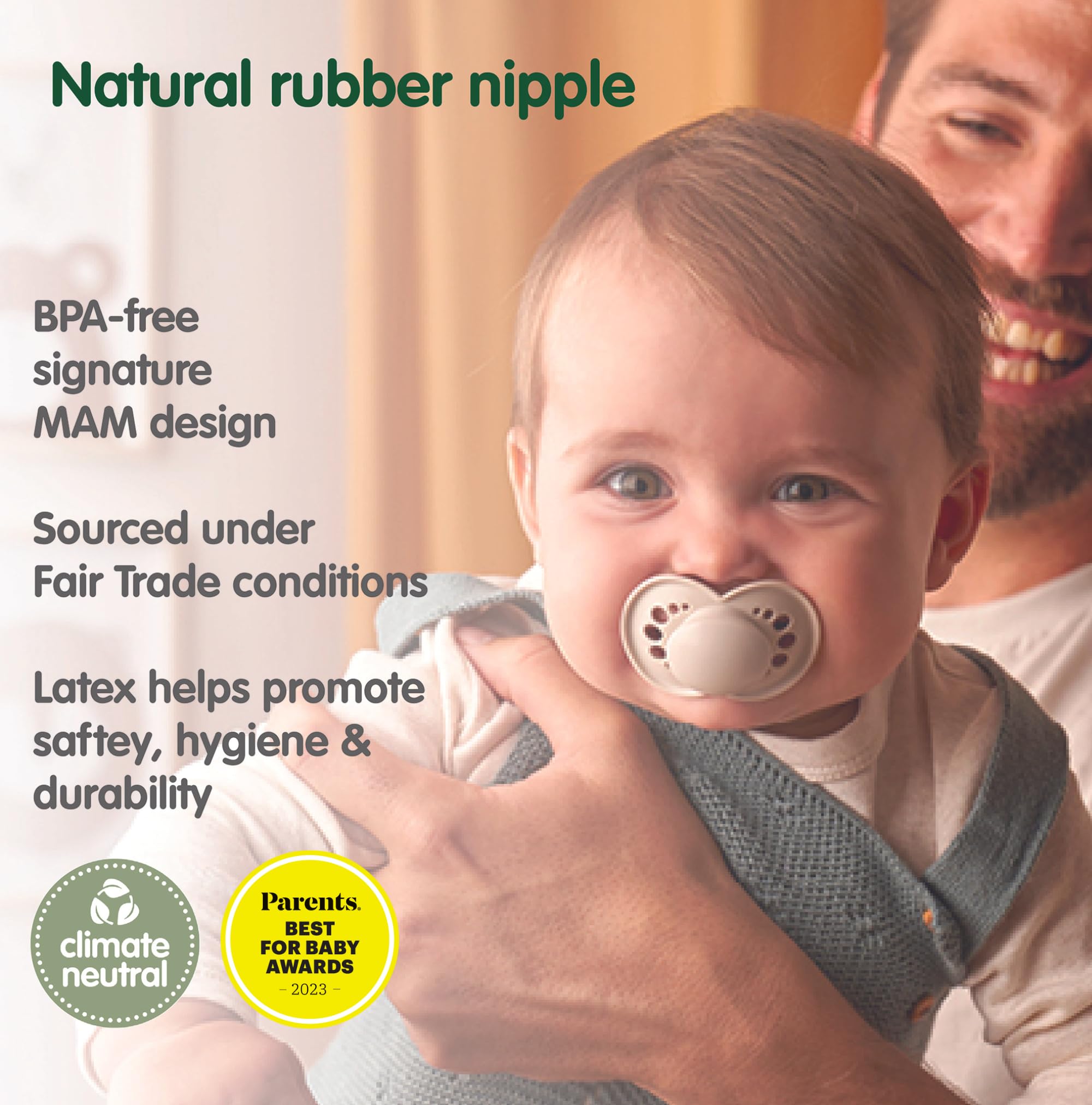 MAM Original Pure Pacifier, Climate Neutral MAM Natural Rubber Pacifier, Sustainable & Bio
