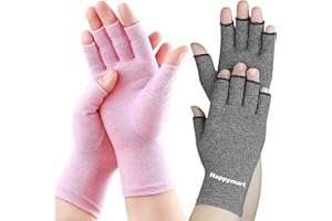 Happymart 2 Pairs Arthritis Gloves for Women for Pain, Compression Gloves for Carpal Tunnel Relief, Rheumatoid Osteoarthritis, Fingerless Gloves for Women and Men, Typing (Pink + Grey, Small)