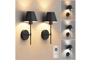 VOLISUN 17In Battery Operated Wall Sconces Set of Two,Brushed Black Rechargeable Wall Sconce with Remote,3 Colors Wireless Wa