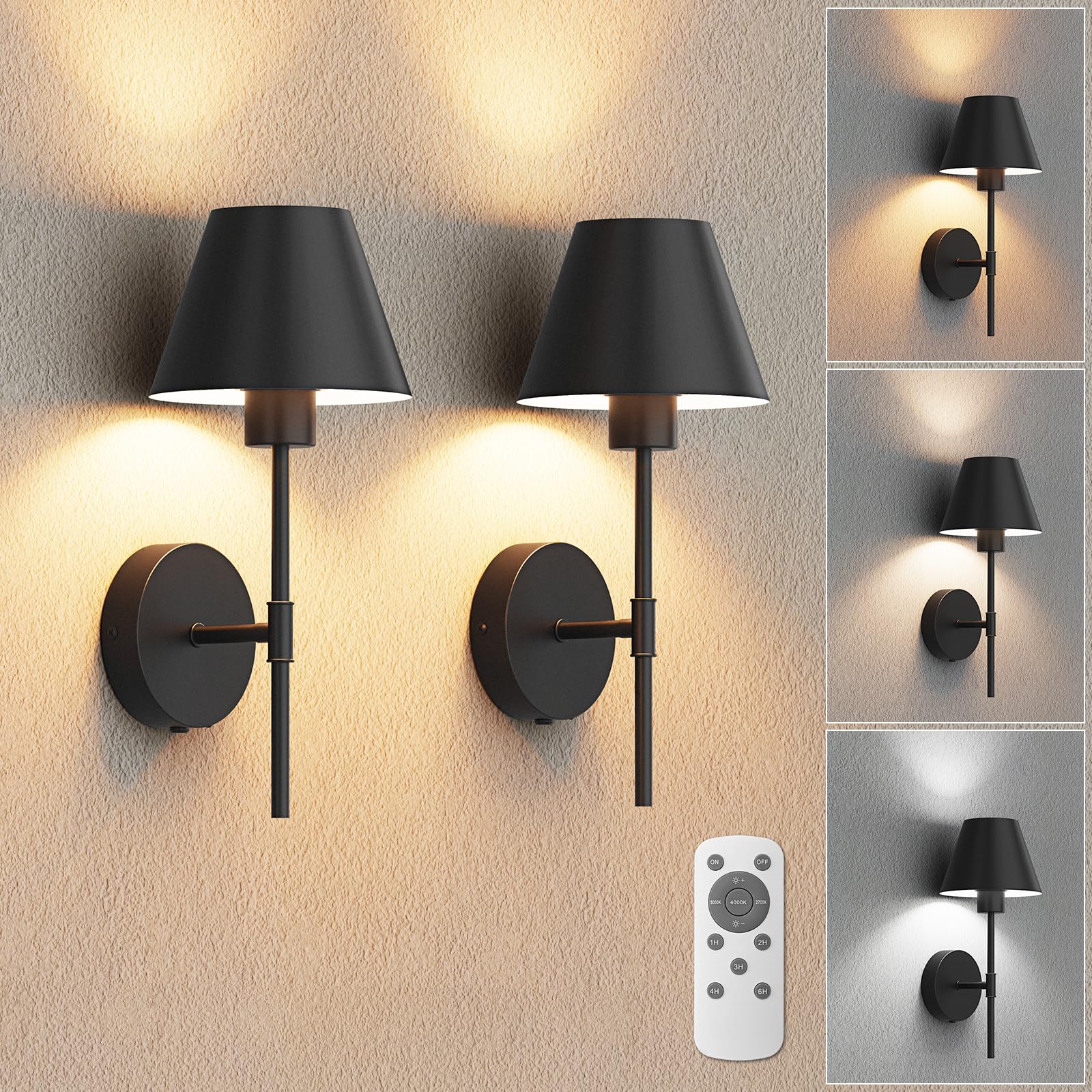 Photo 1 of VOLISUN 17In Battery Operated Wall Sconces Set of Two,Brushed Black Rechargeable Wall Sconce with Remote,3 Colors Wireless Wall Sconces and Indoor Led Wall Lights for Modern Living Room,Bedroom