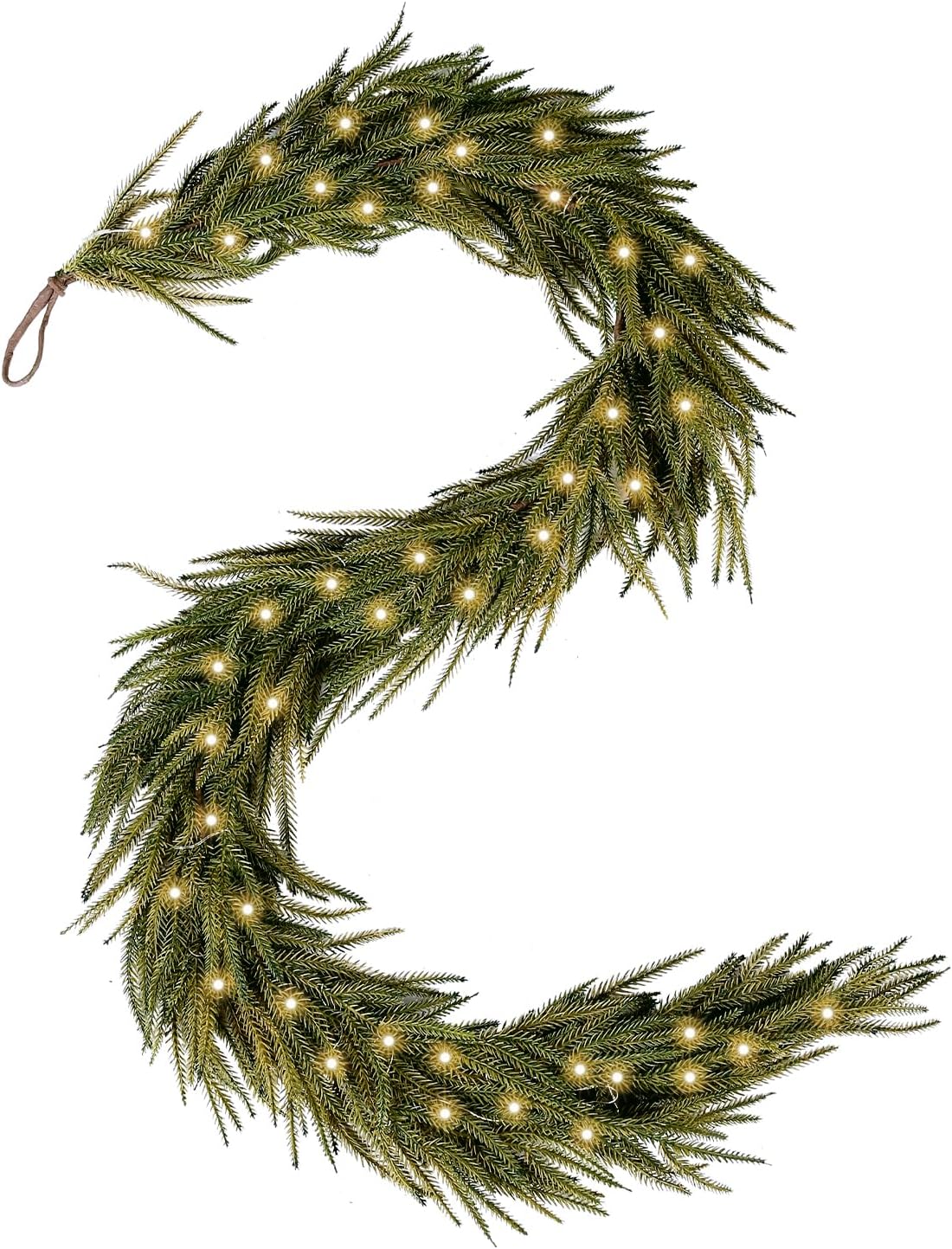 Wreaths, Garlands & Swags - WBHome 6ft Pre-lit Real Touch Norfolk Pine Prelit Christmas Garland, Winter Greenery Garland for Christmas, Holiday Seasonal Outdoor/Indoor Home Decor, 6FT Long