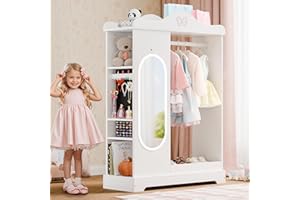 Xilingol Kids Armoire with a Jewelry Cabinet, Princess Dress Up Closet with Mirror, Kids Wardrobe Closet with Storage Shelves, Armoire Costume Organizer for Bedroom, Kids Room, Girl (White)